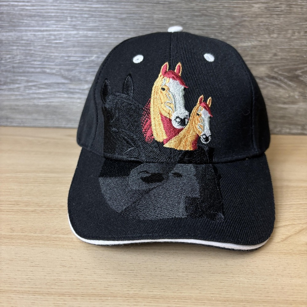 Horse Hat Cap Strap Back Black Embroidered Equestrian Western Mens Graphic Farm